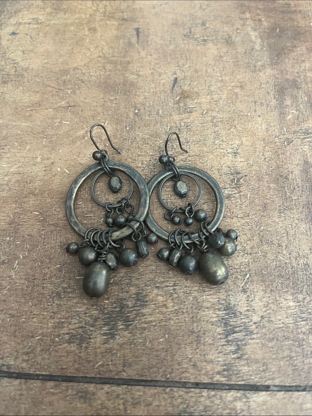 Nordstrom Antique Brass-Tone Dangle Hoop Earrings
